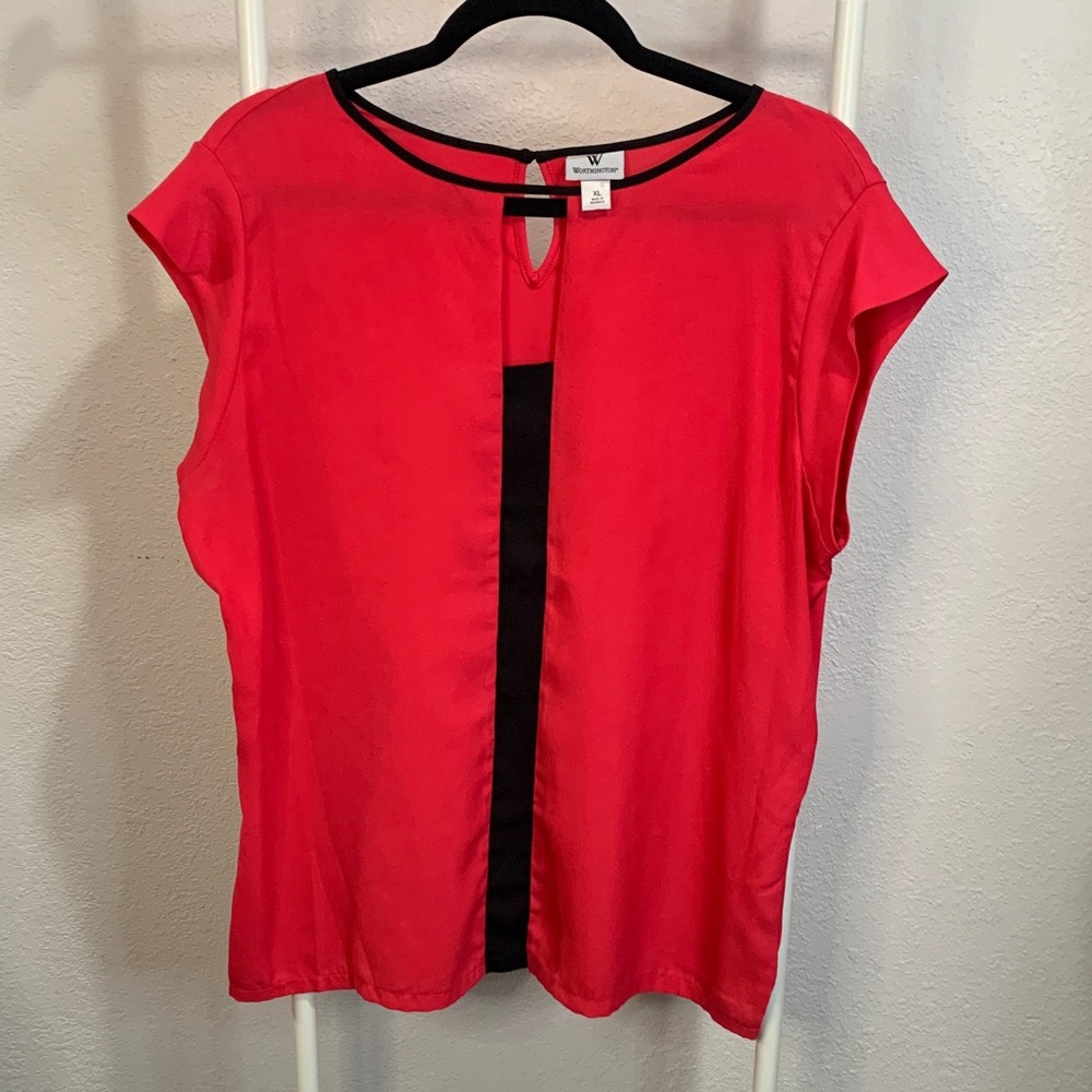 Worthington Pink Blouse with‎ Black Accent